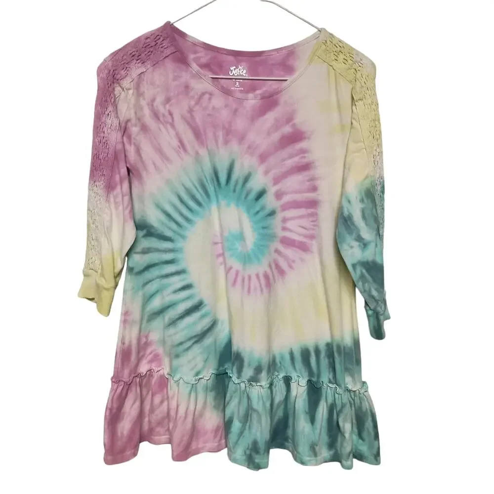Justice Girls Tie Dye Dress Size S 7/8 Long Sleeve Crochet Lace Skater